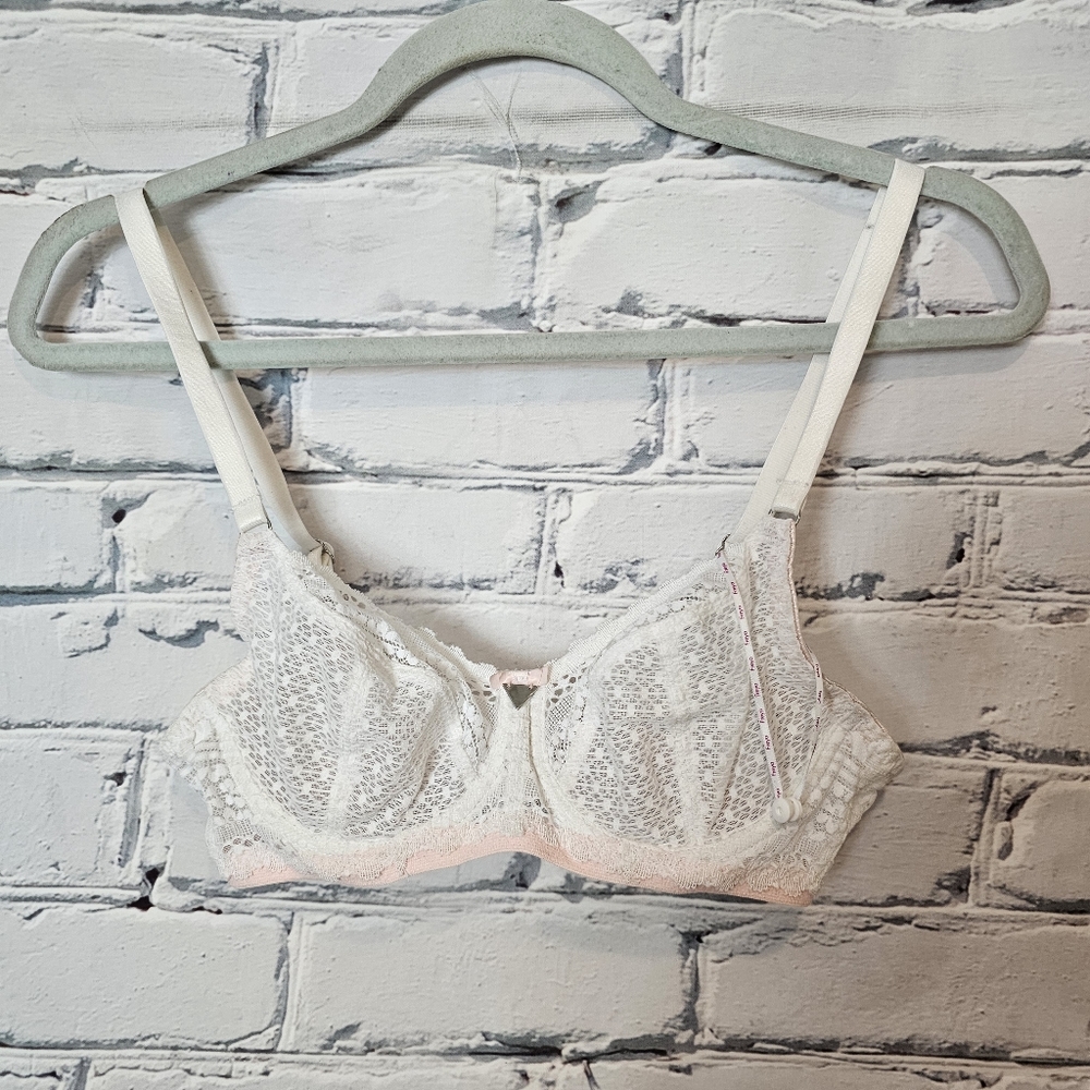 Freya White and Pink Lace Bra 30C